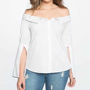 Off the shoulder, white button down from Eloquii, size 22